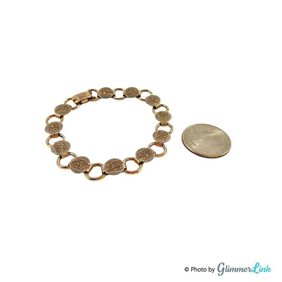 Vintage 1950s Sarah Coventry Gold Tone Round Links Floral Bracelet, Gift For Her - Picture 4 of 7